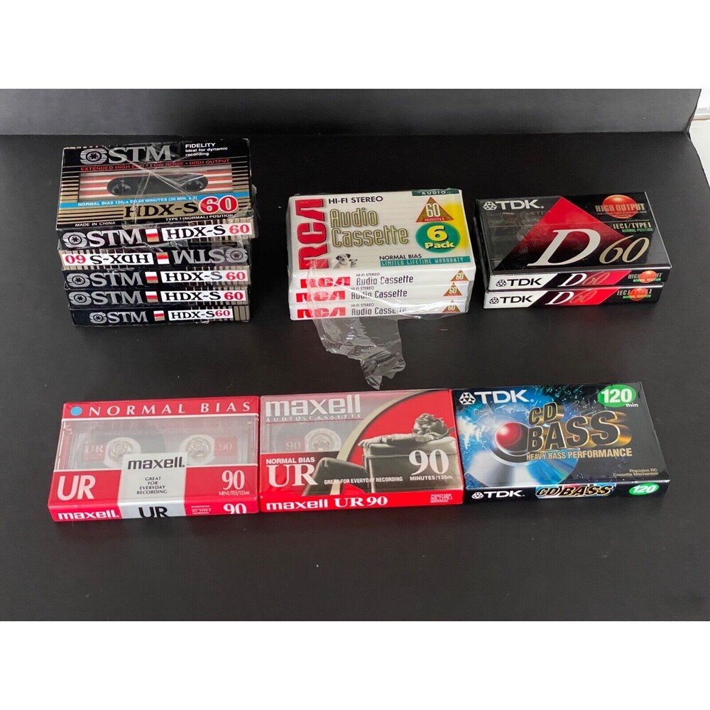 Lot of 13 New Blank Cassette Tapes STM HDX-S60 Maxell 90 TDK Heavy Bass RCA 60